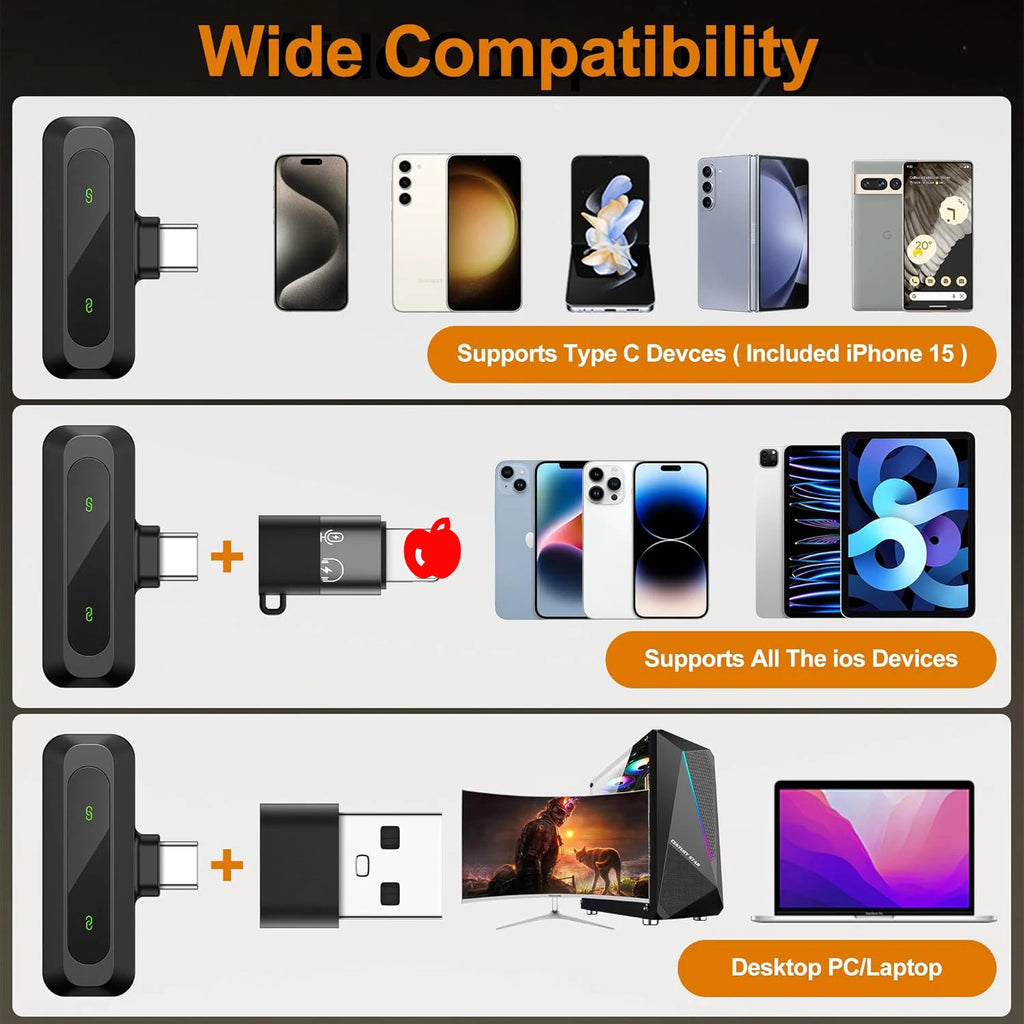 Wireless Lavalier Microphone Noise Reduction Audio Video Recording  For iPhone 15-17, Android, Laptop Live Vlog YouTube TikTok