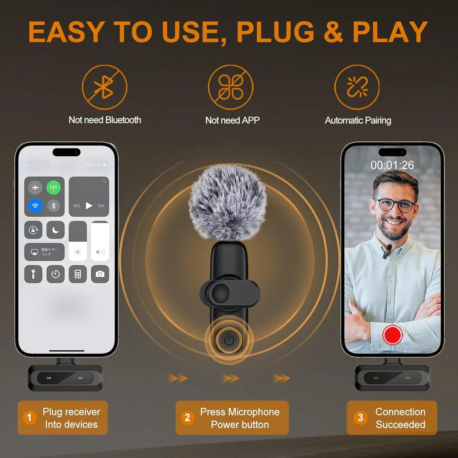 Wireless Lavalier Microphone Noise Reduction Audio Video Recording  For iPhone 15-17, Android, Laptop Live Vlog YouTube TikTok