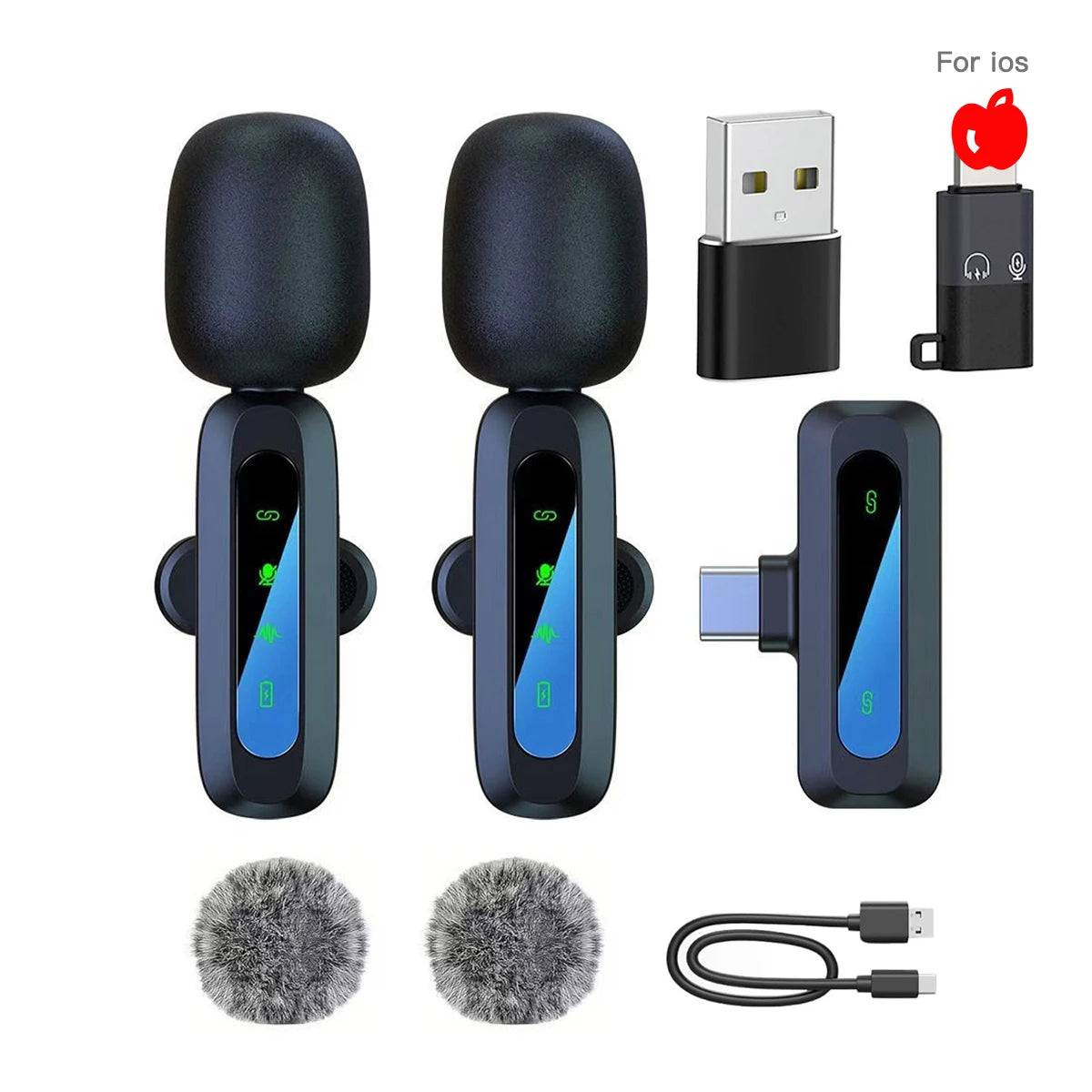 Wireless Lavalier Microphone Noise Reduction Audio Video Recording  For iPhone 15-17, Android, Laptop Live Vlog YouTube TikTok