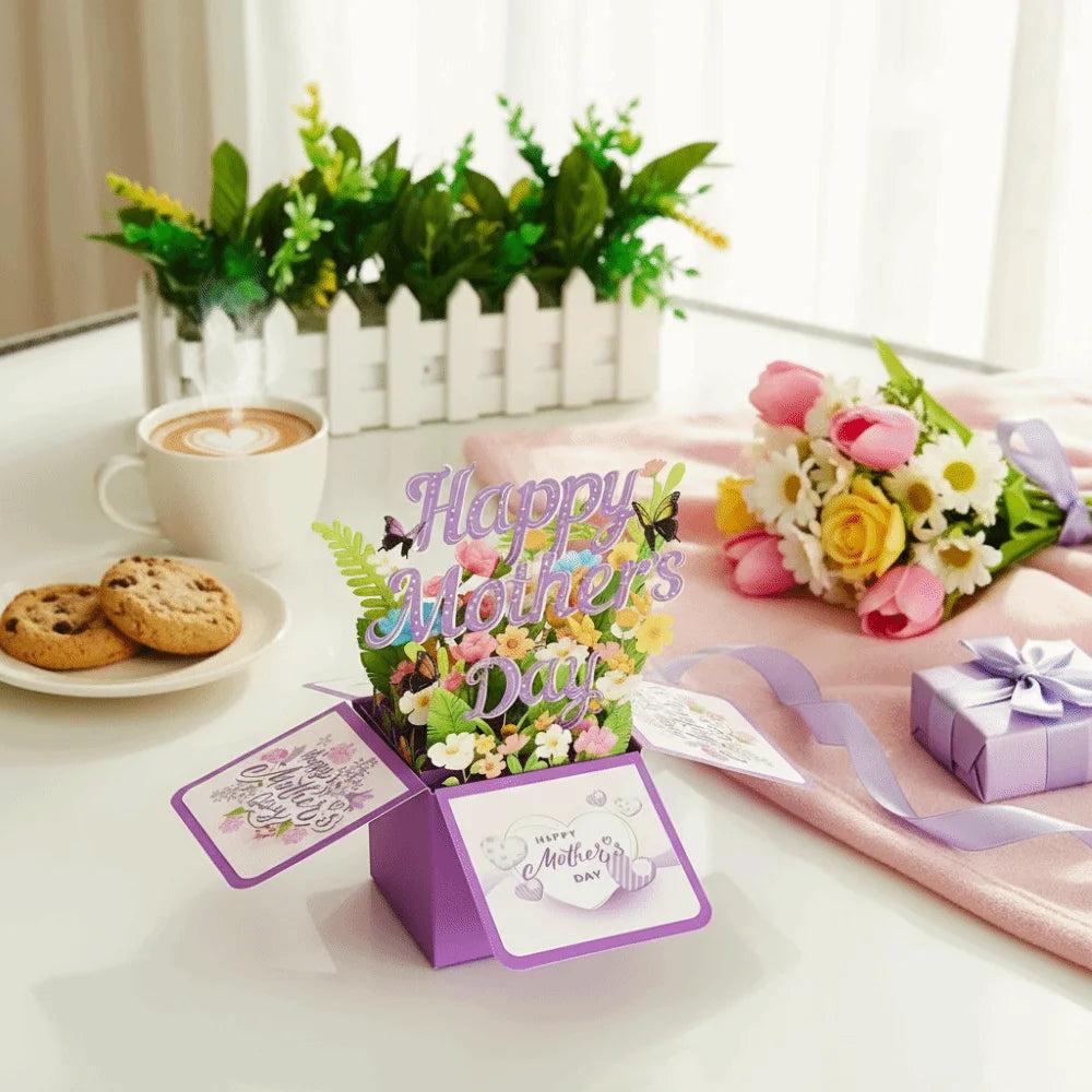 Surprise Flower 3D Mother's Day Card Best Wishes Butterfly Mom Greeting Card Gifts Creative Flower Pop Up Card Mother's Day Gift