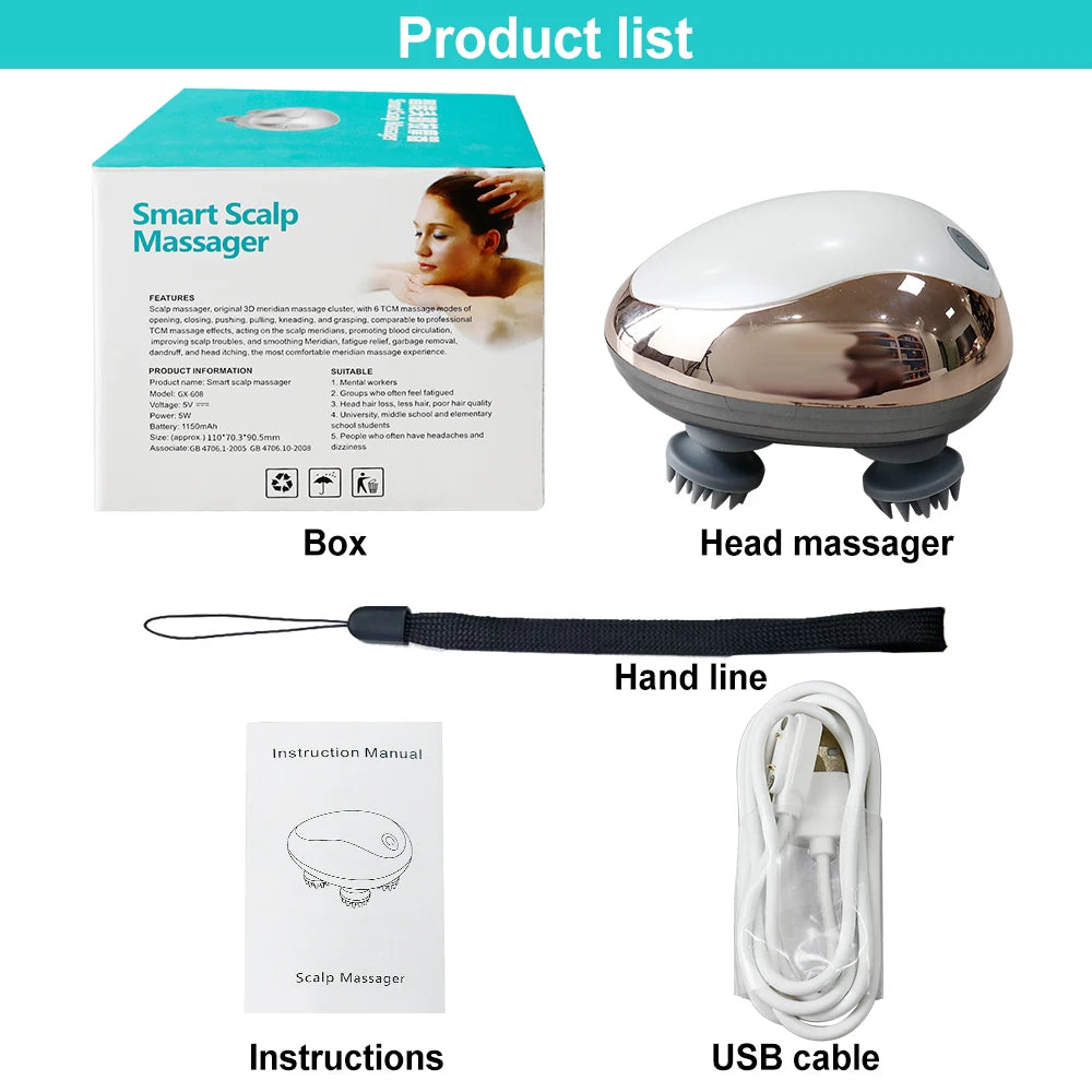 Electric Scalp Vibration Head Massager Device Relax Muscles Kneading Massage Stimulate Blood Circulation and Banish Weariness