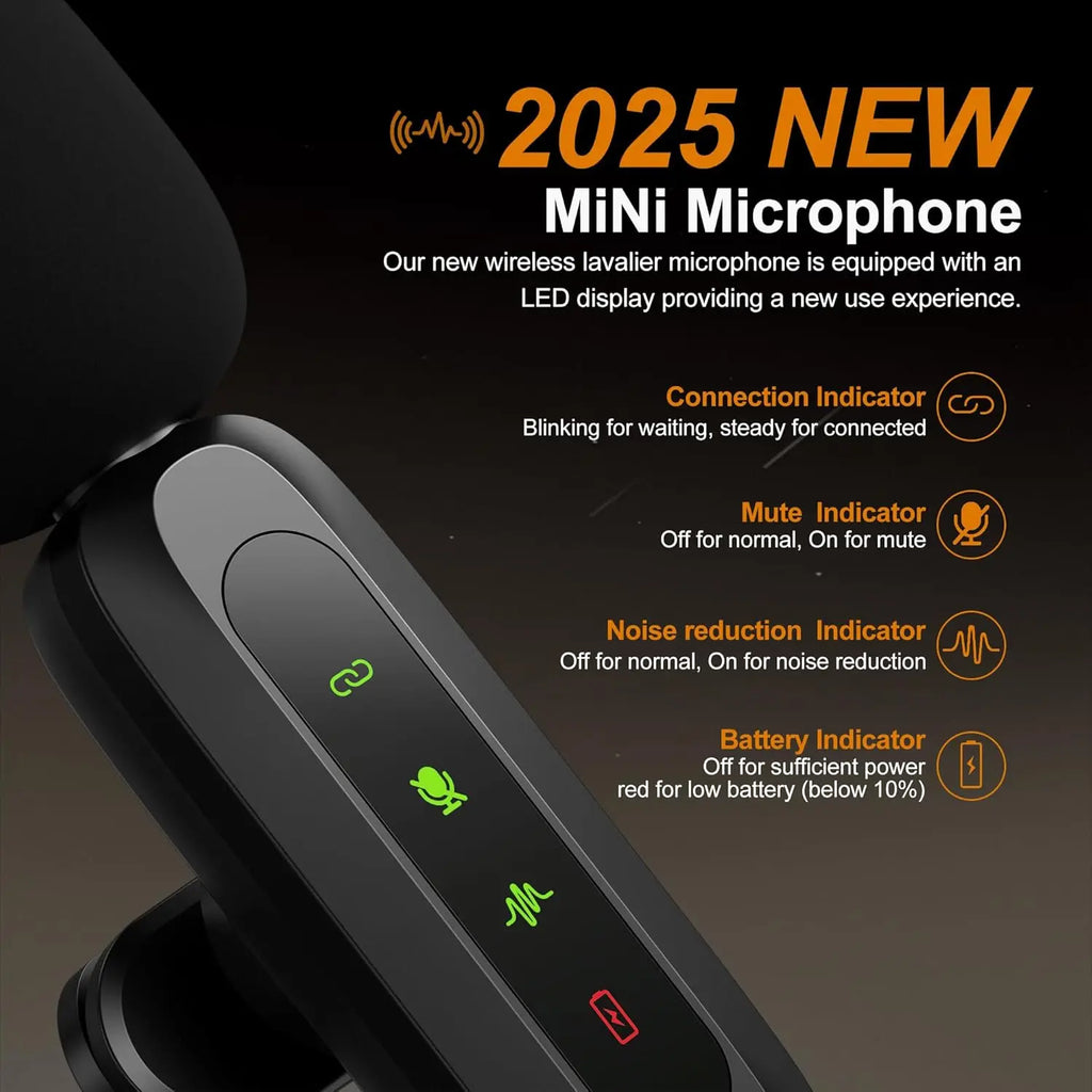 Wireless Lavalier Microphone Noise Reduction Audio Video Recording  For iPhone 15-17, Android, Laptop Live Vlog YouTube TikTok