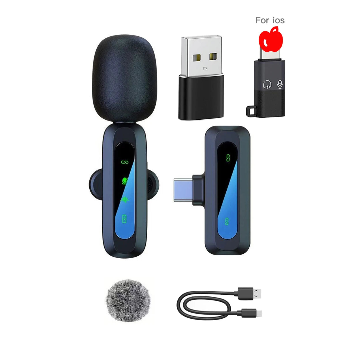 Wireless Lavalier Microphone Noise Reduction Audio Video Recording  For iPhone 15-17, Android, Laptop Live Vlog YouTube TikTok