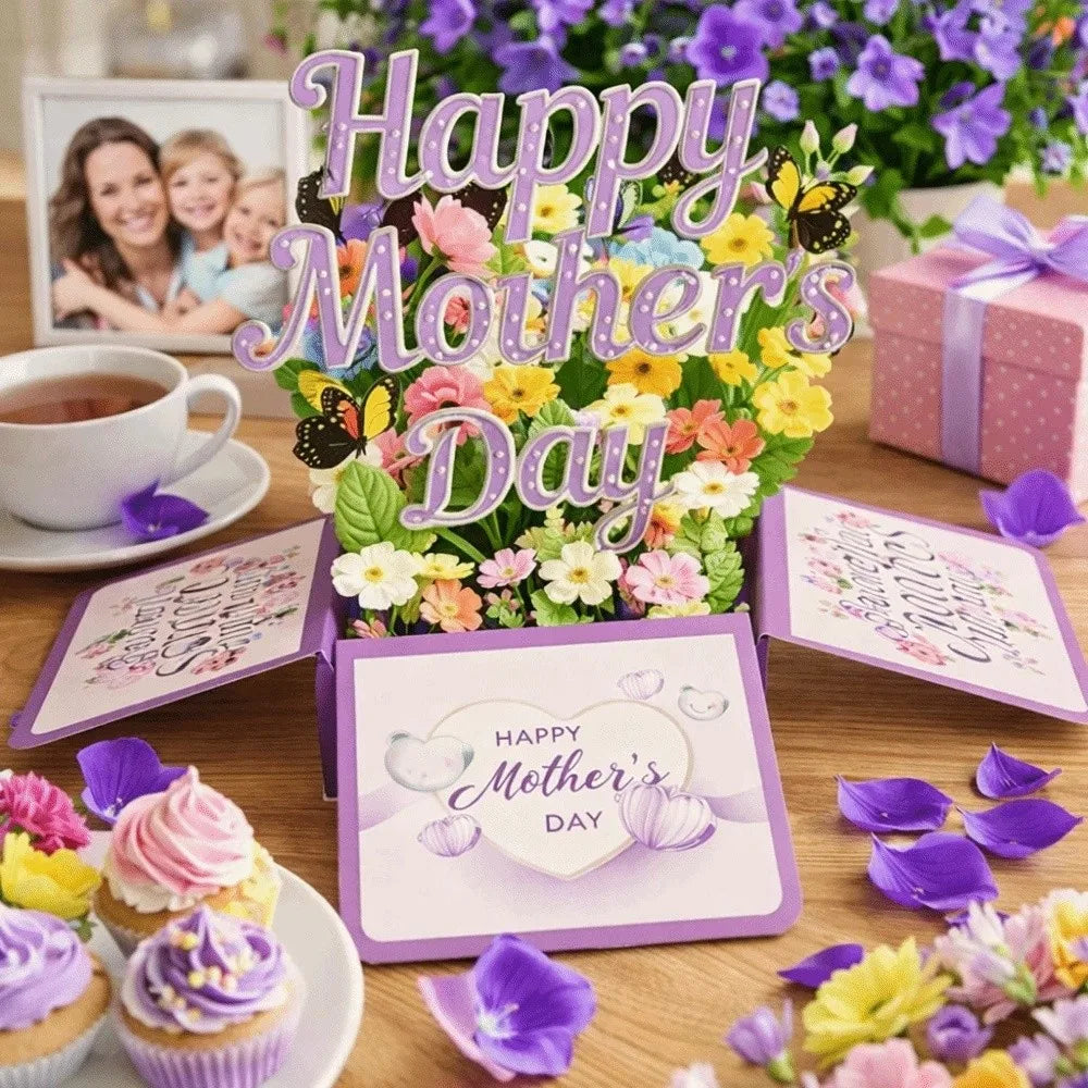 Surprise Flower 3D Mother's Day Card Best Wishes Butterfly Mom Greeting Card Gifts Creative Flower Pop Up Card Mother's Day Gift