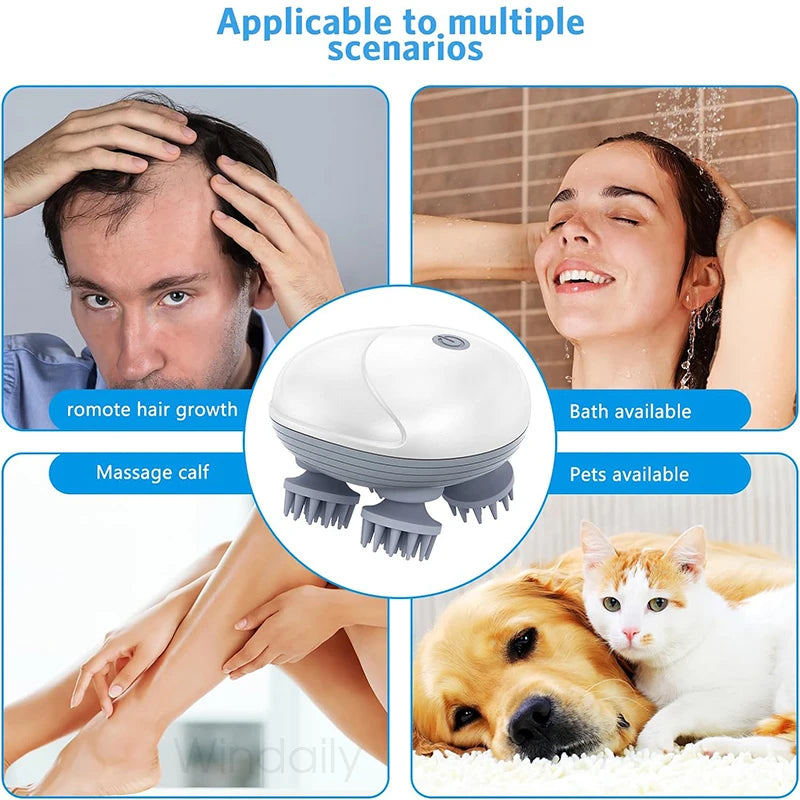 Electric Scalp Head Massager Kneading Vibrating Device Health Care Shoulder Neck Leg Arm Deep Tissue Massage Cat Pet Massager
